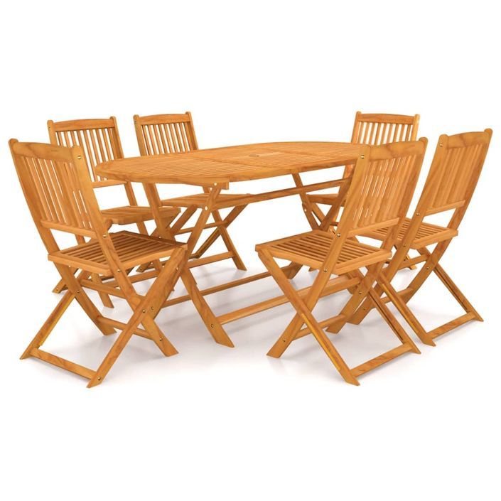 Mobilier à dîner de jardin pliable 7 pcs Bois d'acacia solide 4 - Photo n°1