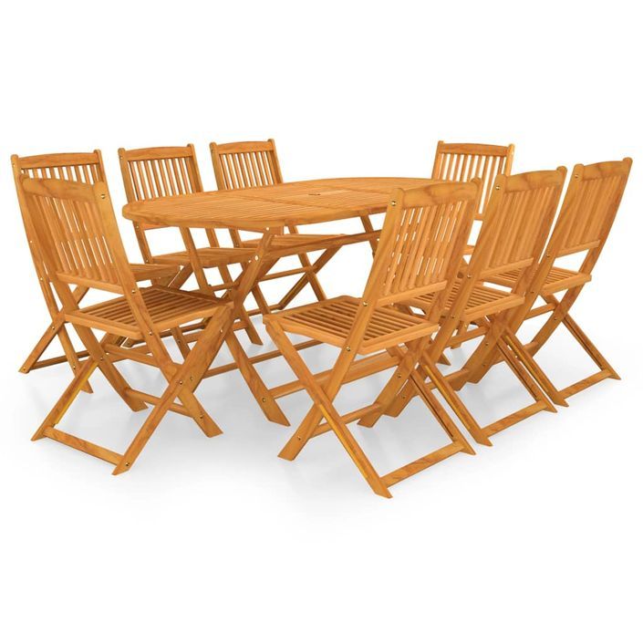 Mobilier à dîner de jardin pliable 9 pcs Bois d'acacia solide - Photo n°1