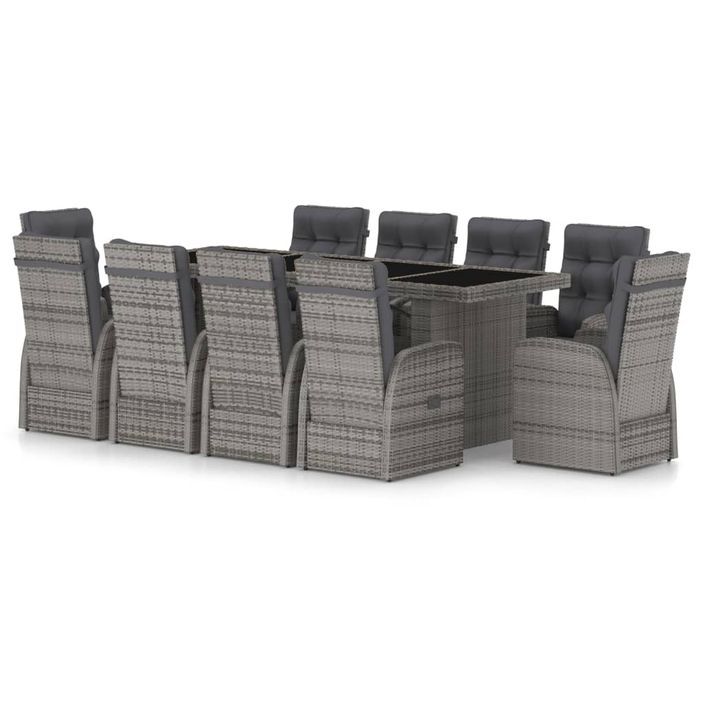 Mobilier à dîner jardin 11pcs avec coussins Résine tressée Gris - Photo n°1