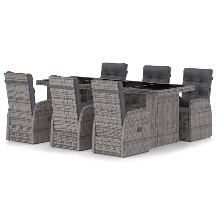 Mobilier à dîner jardin 7 pcs avec coussins Résine tressée Gris - Photo n°1