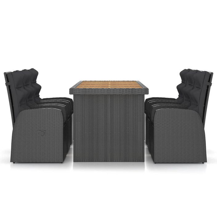 Mobilier à dîner jardin 7 pcs avec coussins Résine tressée Noir 3 - Photo n°2