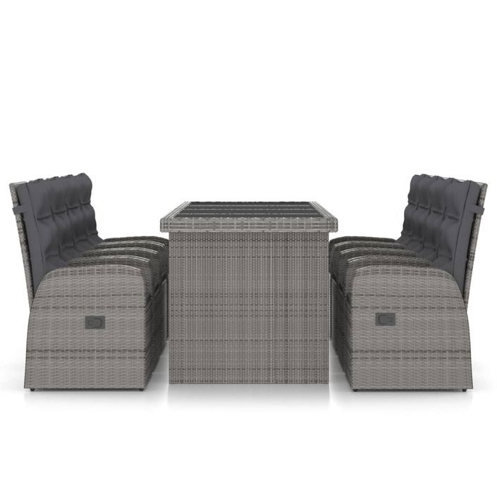 Mobilier à dîner jardin 9 pcs avec coussins Résine tressée Gris - Photo n°2