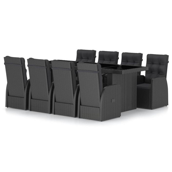 Mobilier à dîner jardin 9 pcs avec coussins Résine tressée Noir 2 - Photo n°1