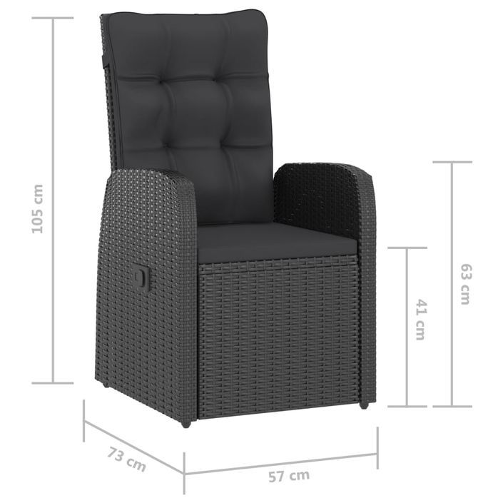 Mobilier à dîner jardin 9 pcs avec coussins Résine tressée Noir - Photo n°12