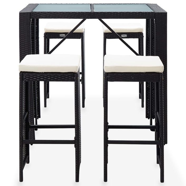 Mobilier de bar d'extérieur 5 pcs Résine tressée et verre Noir - Photo n°3