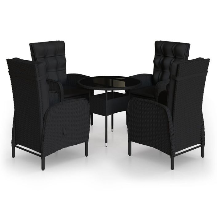 Mobilier de bistro de jardin 5 pcs Résine tressée Noir - Photo n°2