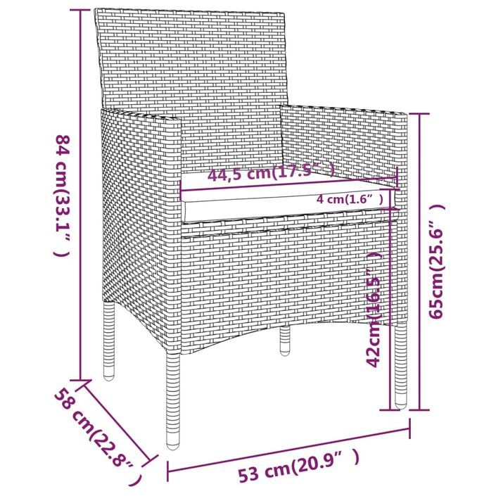 Mobilier de salle à manger de jardin 5 pcs Résine tressée Gris - Photo n°7