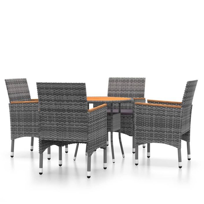 Mobilier de salle à manger de jardin 5 pcs Résine tressée Gris - Photo n°2