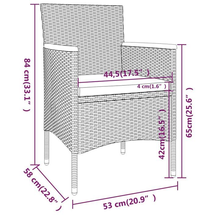 Mobilier dîner jardin 5 pcs Résine tressée et verre trempé Gris - Photo n°9