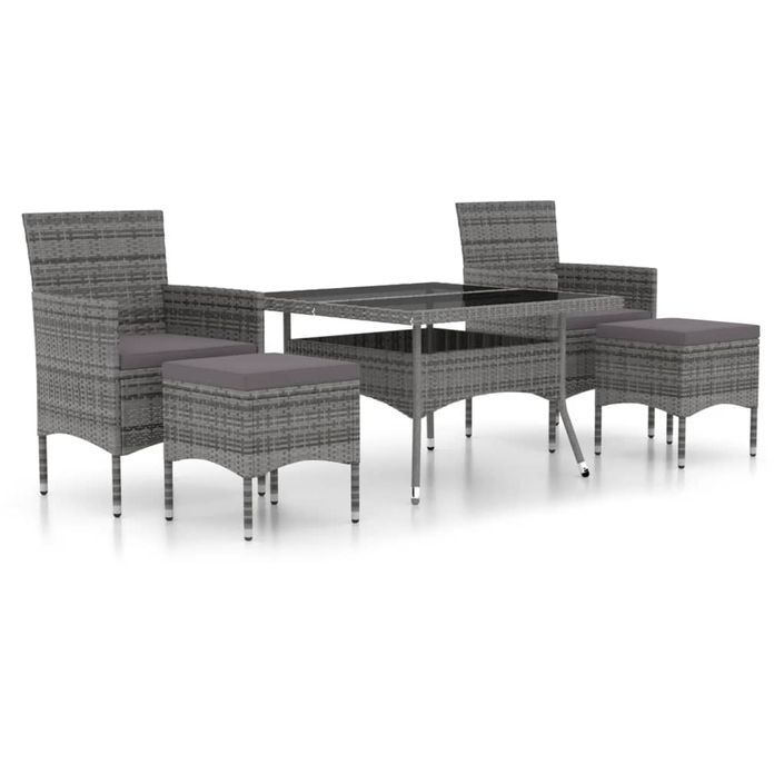 Mobilier dîner jardin 5 pcs Résine tressée et verre trempé Gris 2 - Photo n°1