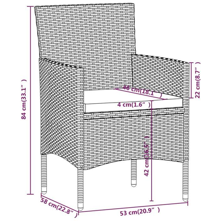 Mobilier dîner jardin 5 pcs Résine tressée et verre trempé Gris 2 - Photo n°9