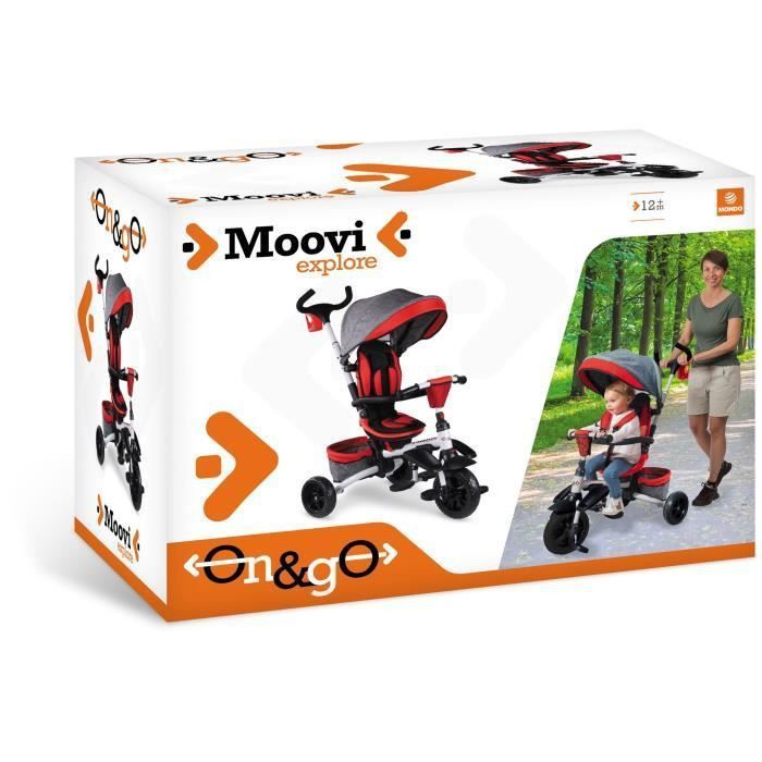MONDO Tricycle évolutif convertible et pliable avec siege rotatif - On & Go Moovi Explore - Rouge - 12 mois et plus - Photo n°4