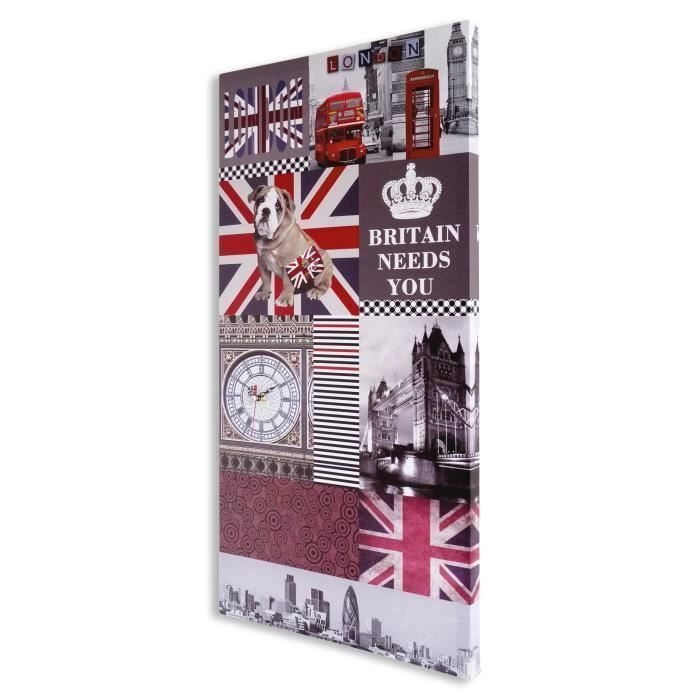 MUNDUS Toile Katelyn avec horloge - Symbole d'Angleterre - 40 x 80 cm - Photo n°1