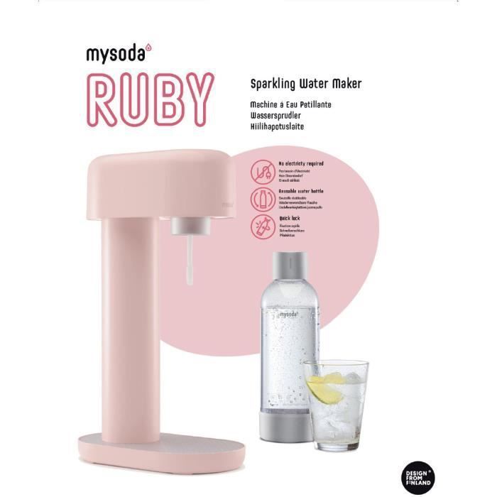 MYSODA Machine a Soda Ruby Pink, 1 bouteille 0.5L , 1 bouteille 1L, 1 cylindre de CO2 - Photo n°3