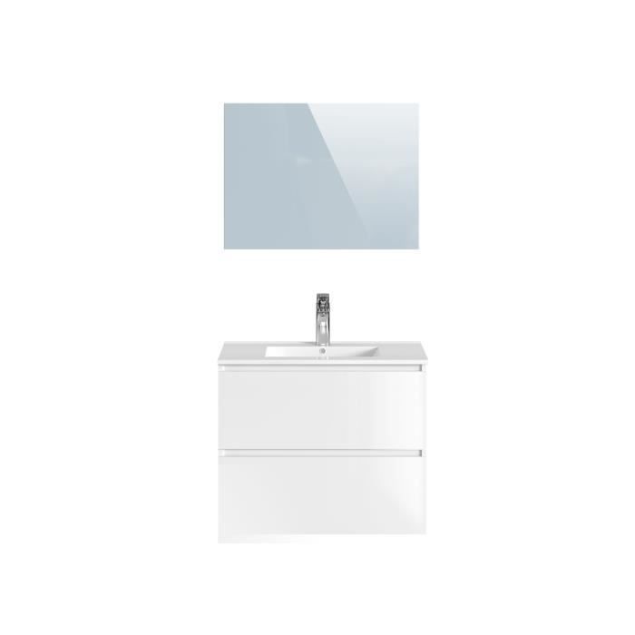 MYSTIC Meuble vasque 2 Tiroirs - Décor Blanc brillant - L 81 x P 47 x H 85 cm - Photo n°2