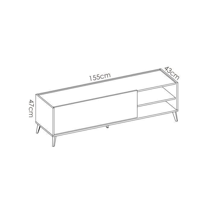 NESS Meuble TV 1 abattant 2 niches - Décor graphite et Chene - L 155 x P 43 x H 47 cm - Photo n°4