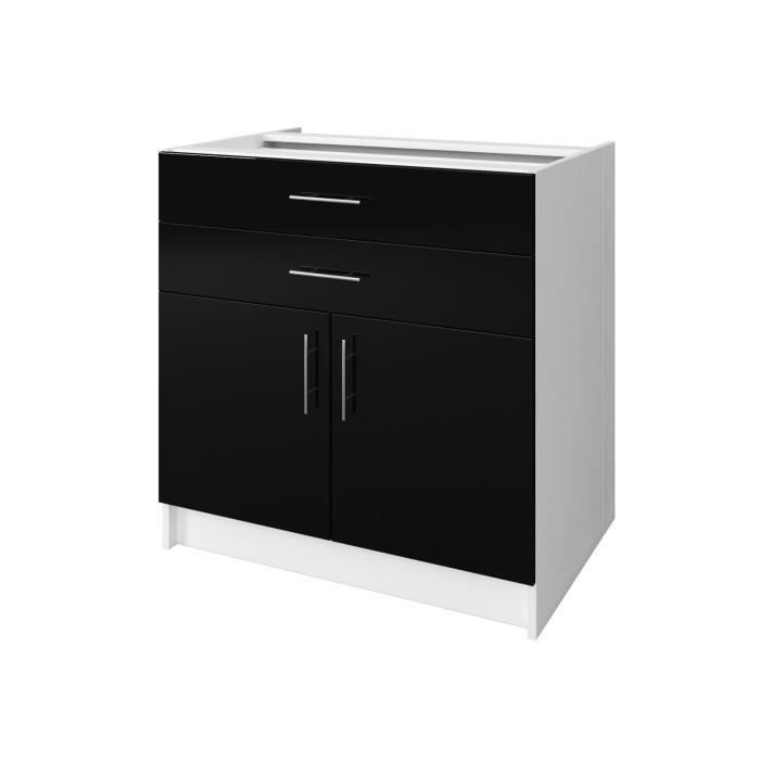 OBI Caisson bas de cuisine avec 2 portes, 2 tiroirs L 80 cm - Blanc et noir laqué brillant - Photo n°1