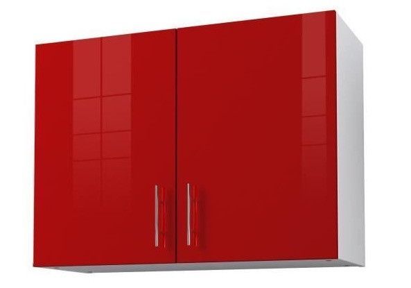 Caisson haut de cuisine avec 2 portes L 80 cm - Rouge laqué brillant Koby - Photo n°1