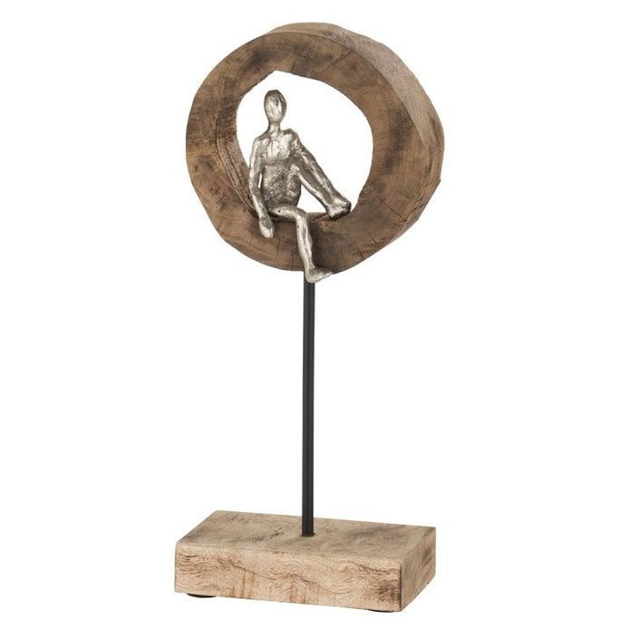 Objet de décoration sur pied personnage pensif manguier et métal argenté Liath 19 cm - Photo n°1