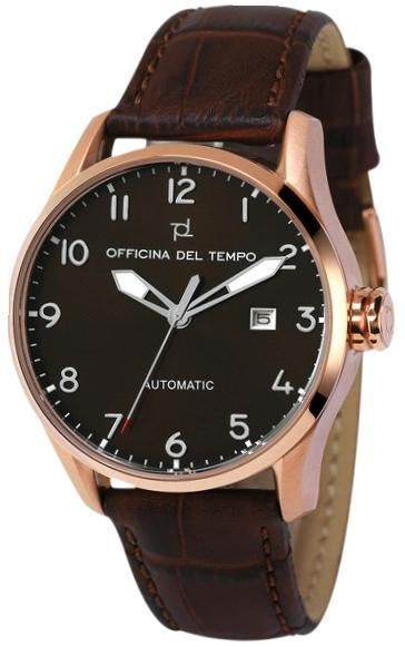 Officina Del Tempo Style 8215 Automatic Pvd Rose Gold Case Leather Strap 46mm Data Wr 10atm OT1033_43M - Photo n°1