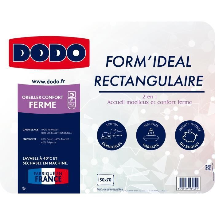 Oreiller Form'idéal - 50 x 70 cm - Garnissage 100% polyester thermolite résilience - Blanc - DODO - Photo n°2