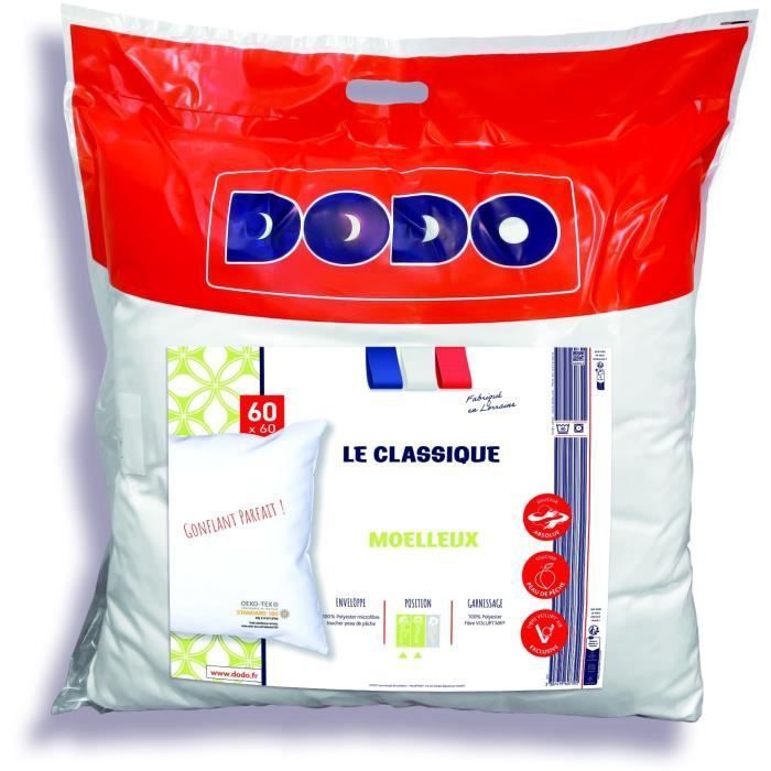 Oreiller - LE CLASSIQUE - Gonflant parfait - 60x60 cm - Polyester et fibre Volupt'air - DODO - Photo n°1