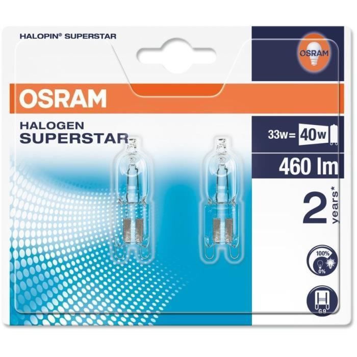 OSRAM-Lot de 2 ampoules Halogene Eco Capsule G9 Ø1,4cm 2800K 33W = 40W 460 Lumens Dimmable Osram - Photo n°2