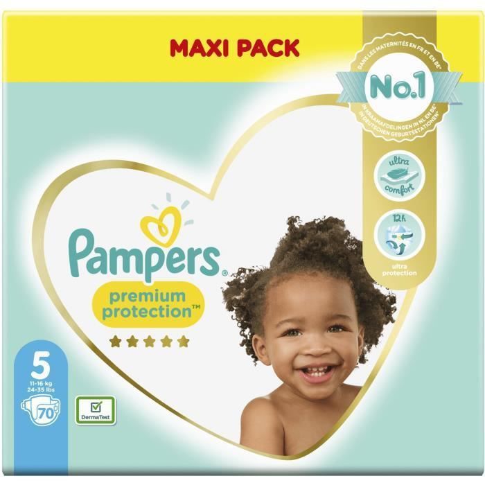 PAMPERS 70 Couches Premium Protection Taille 5 - Photo n°4