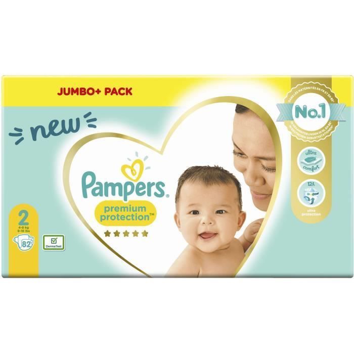 PAMPERS 82 Couches Premium Protection Taille 2 - Photo n°1