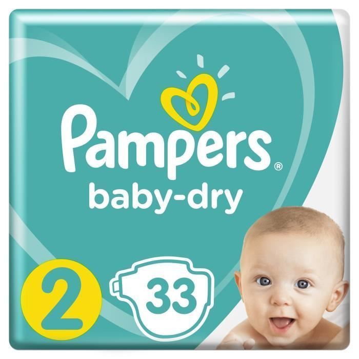 Pampers Baby-Dry Taille 2 , 4-8 kg - 33 Couches - Photo n°1