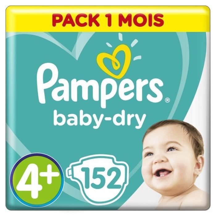 PAMPERS Baby Dry Taille 4+ - 9 a 18kg - 152 couches - Format pack 1 mois - Photo n°1