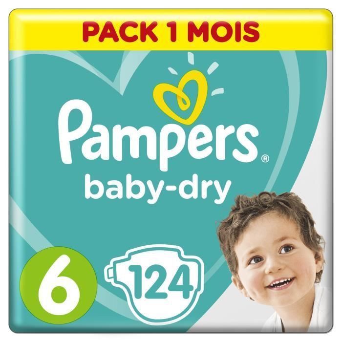 PAMPERS Baby Dry Taille 6 - des 15 kg - 124 couches - Format pack 1 mois - Photo n°1