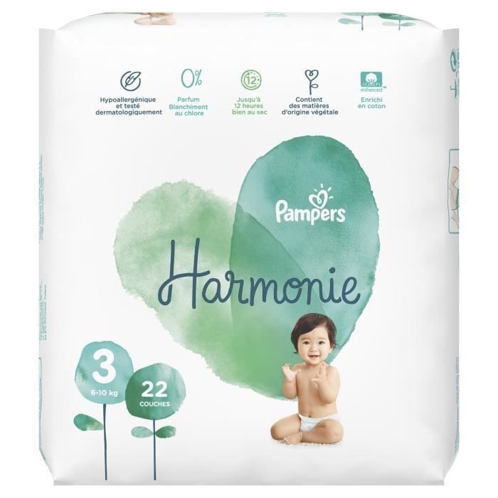 PAMPERS Harmonie Taille 3, 6 -10 kg, 22 Couches - Photo n°2