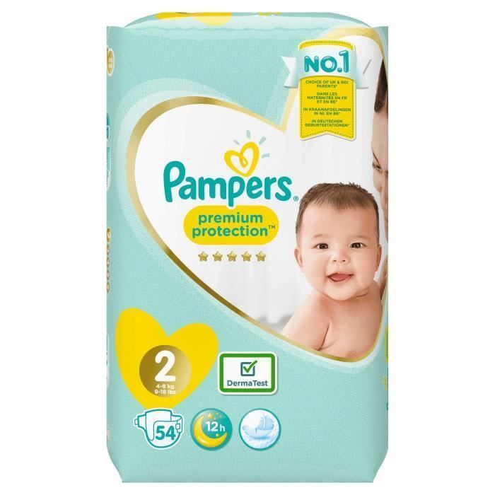 PAMPERS Premium Protection New Baby Taille 2 - 3 a 6 kg - 54 couches - Photo n°1