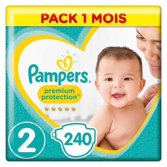PAMPERS Premium Protection New Baby Taille 2 - 4 a 8kg - 240 couches - Format pack 1 mois - Photo n°1