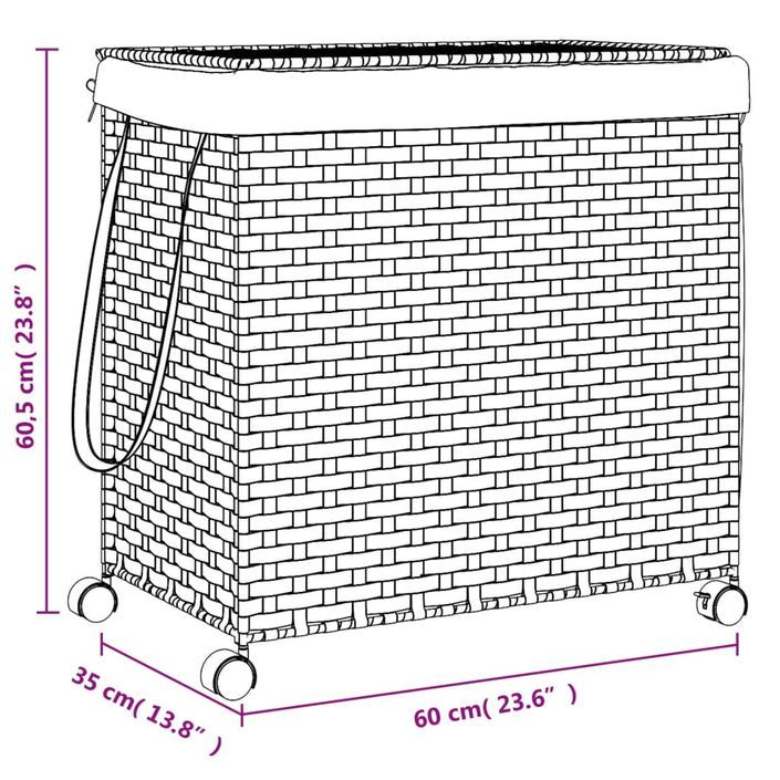 Panier à linge avec roulettes 60x35x60,5 cm résine tressée - Photo n°10