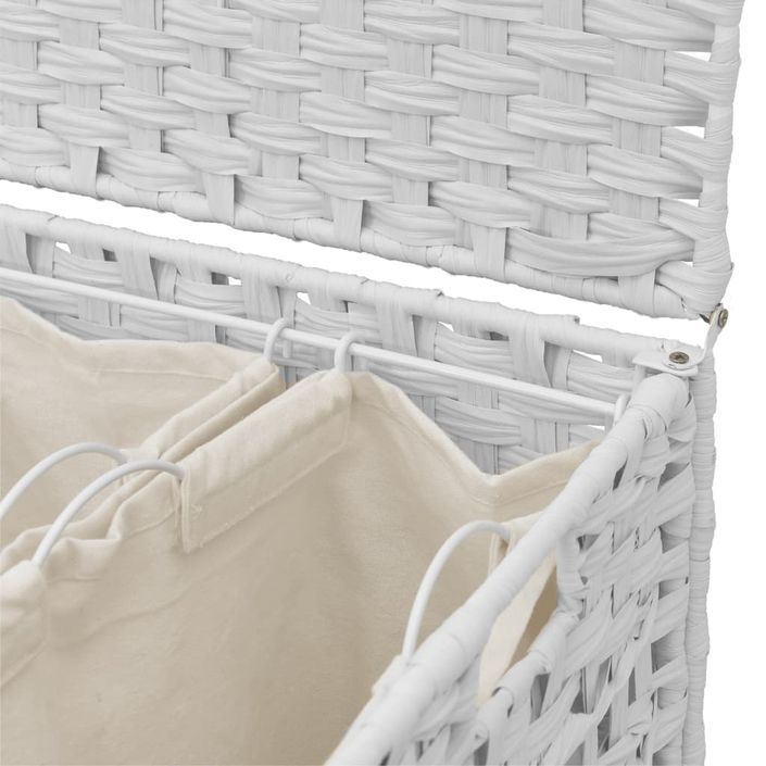 Panier à linge avec roulettes blanc 66x35x60 cm résine tressée - Photo n°8