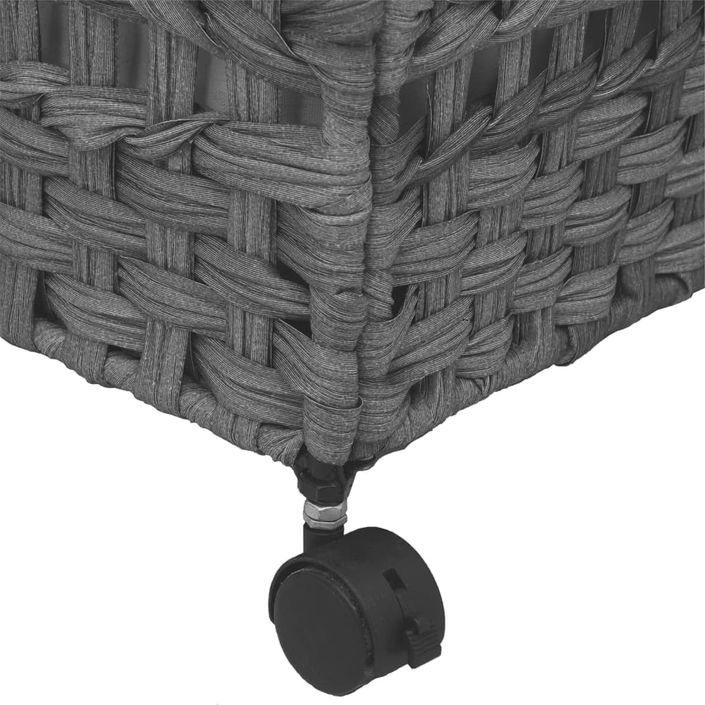 Panier à linge avec roulettes gris 66x35x60 cm résine tressée - Photo n°9