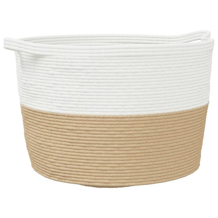 Panier à linge beige et blanc Ø60x36 cm coton - Photo n°1