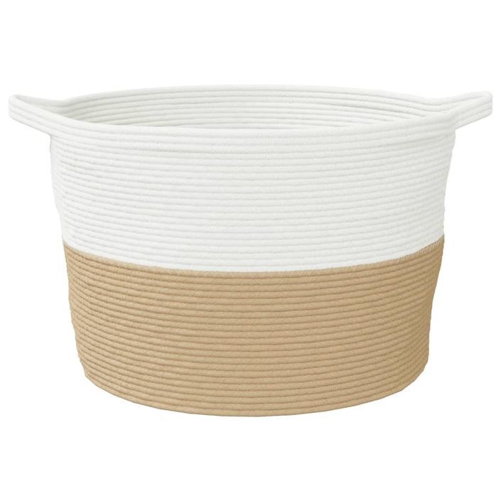 Panier à linge beige et blanc Ø60x36 cm coton - Photo n°4