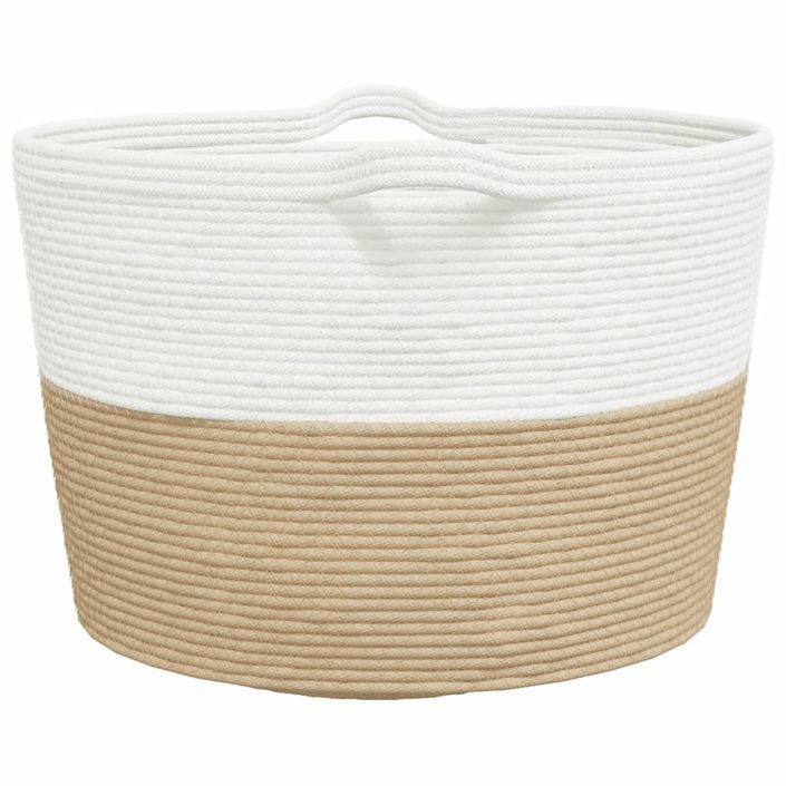 Panier à linge beige et blanc Ø60x36 cm coton - Photo n°5