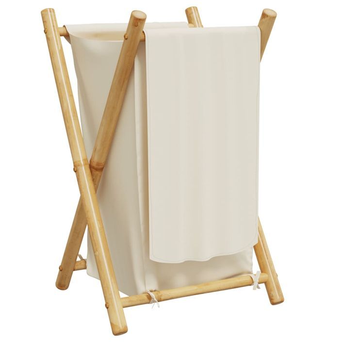 Panier à linge blanc crème 41,5x36x63,5 cm bambou - Photo n°6