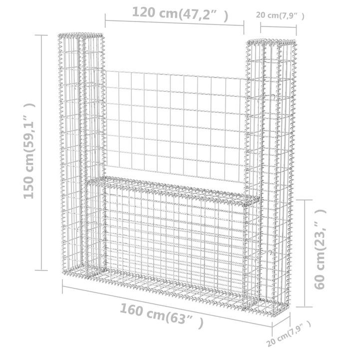 Panier de gabion en forme de U Acier galvanisé 160x20x150 cm - Photo n°6