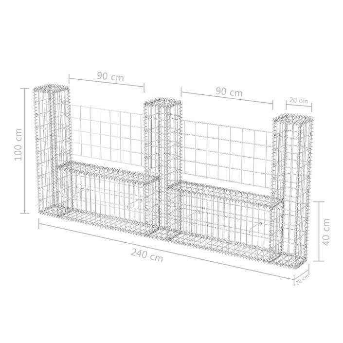 Panier de gabion en forme de U Acier galvanisé 240x20x100 cm - Photo n°6