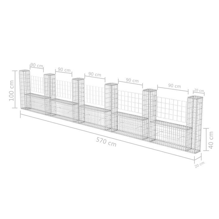 Panier de gabion en forme de U Acier galvanisé 570x20x100 cm - Photo n°6