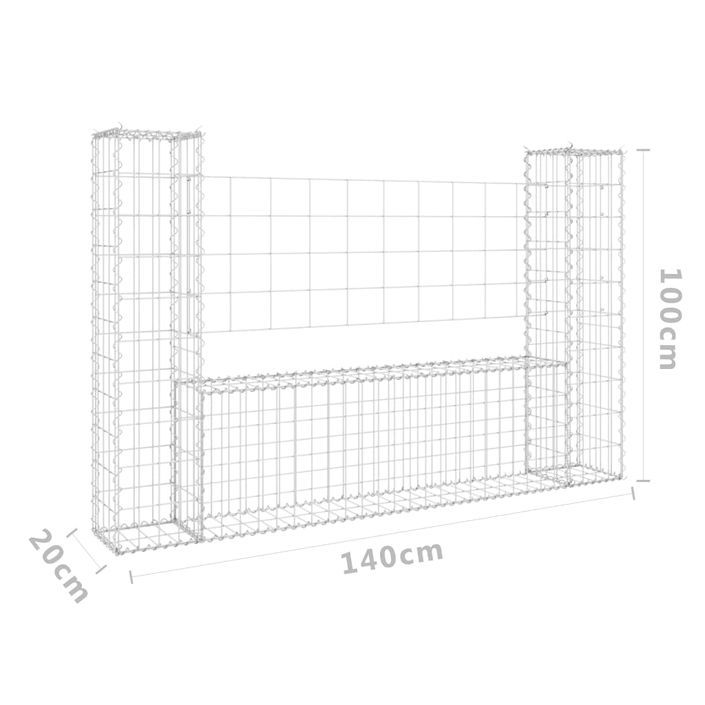 Panier de gabion en forme de U avec 2 poteaux Fer 140x20x100 cm - Photo n°6