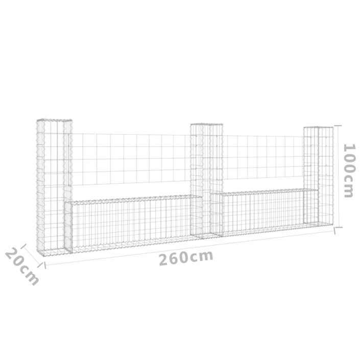 Panier de gabion en forme de U avec 3 poteaux Fer 260x20x100 cm - Photo n°6