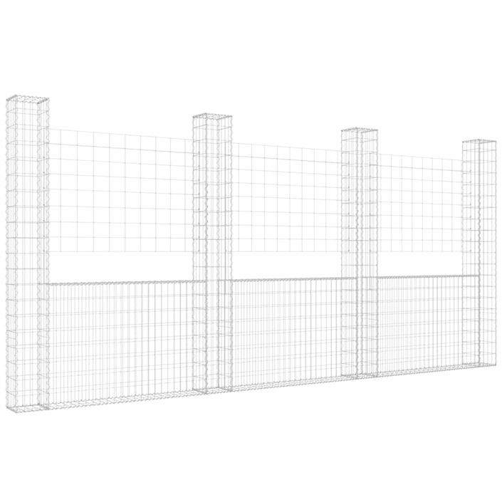 Panier de gabion en forme de U avec 4 poteaux Fer 380x20x200 cm - Photo n°2