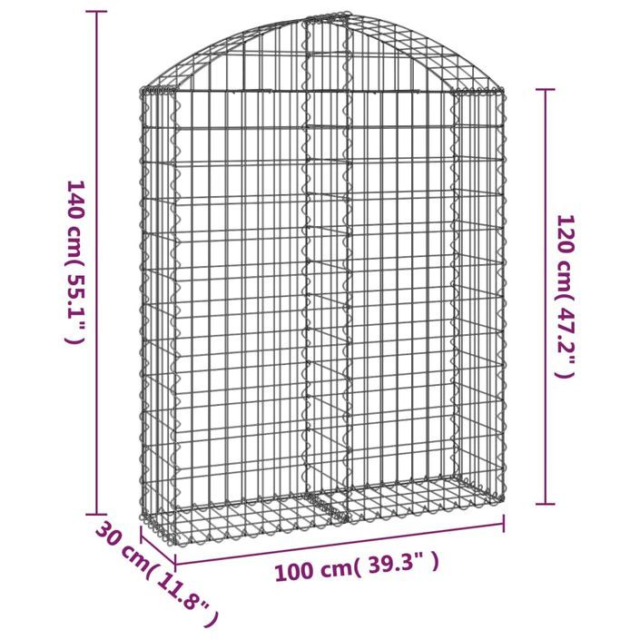 Panier de gabions arqué 100x30x120/140 cm Fer galvanisé - Photo n°5