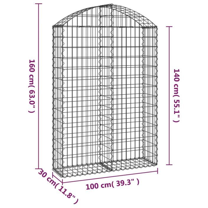 Panier de gabions arqué 100x30x140/160 cm Fer galvanisé - Photo n°5